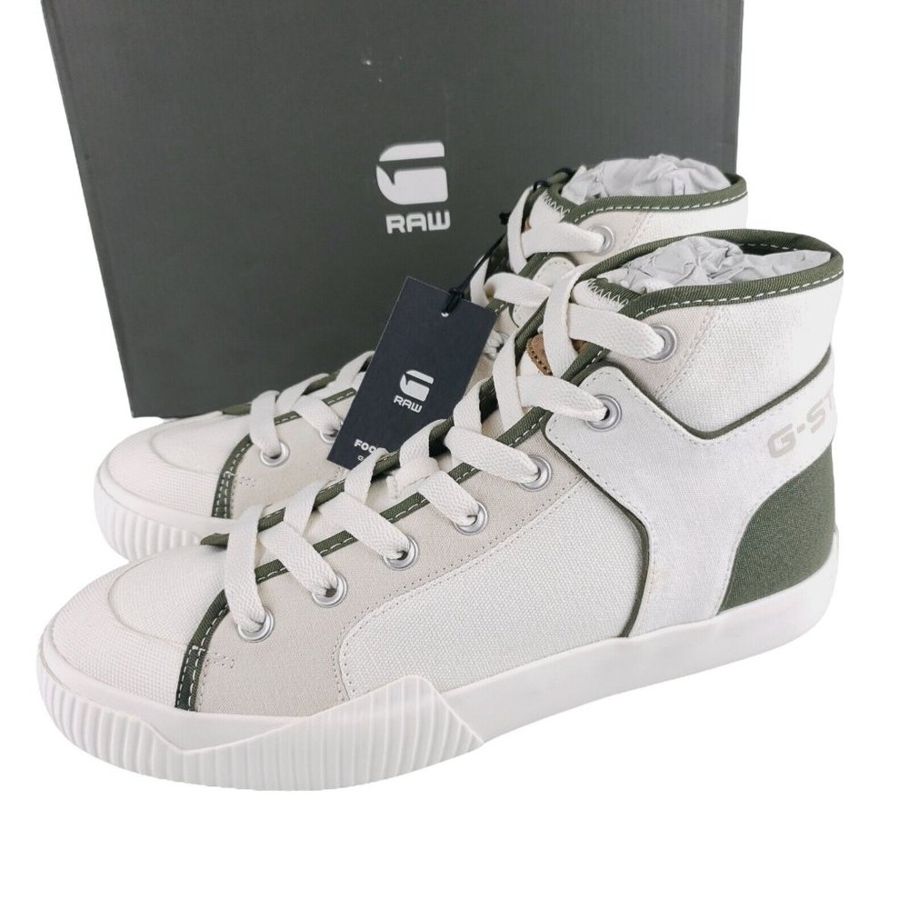 G-Star Raw Rackam Tendric Mid Sneakers Canvas Twill - Color: Milk/Combat - NWT&B